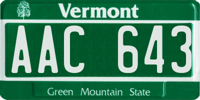 VT license plate AAC643