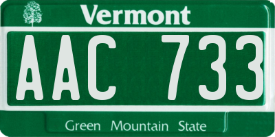 VT license plate AAC733