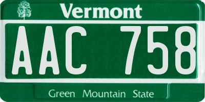 VT license plate AAC758