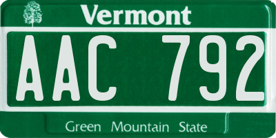 VT license plate AAC792