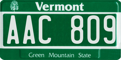 VT license plate AAC809