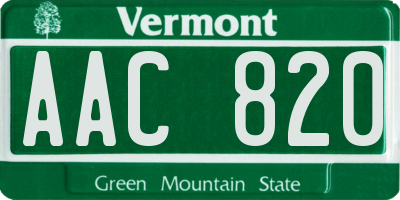 VT license plate AAC820