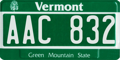 VT license plate AAC832