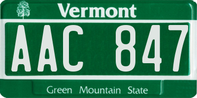 VT license plate AAC847