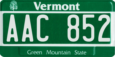VT license plate AAC852