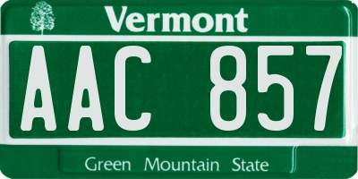 VT license plate AAC857