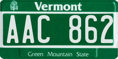VT license plate AAC862
