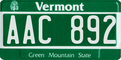 VT license plate AAC892