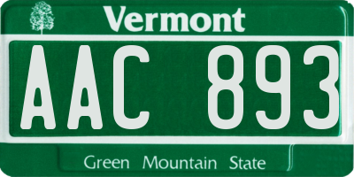 VT license plate AAC893