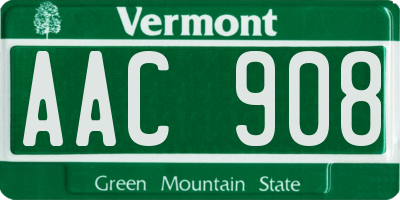 VT license plate AAC908