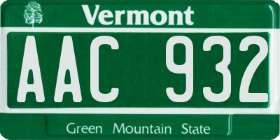VT license plate AAC932