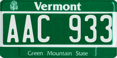 VT license plate AAC933