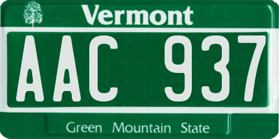 VT license plate AAC937