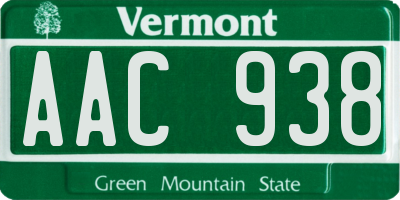 VT license plate AAC938