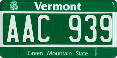 VT license plate AAC939