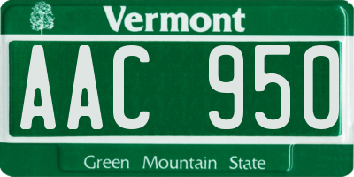 VT license plate AAC950