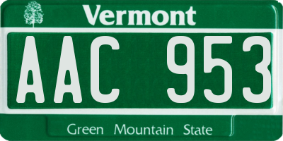 VT license plate AAC953