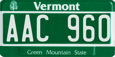 VT license plate AAC960