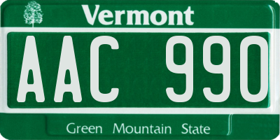 VT license plate AAC990