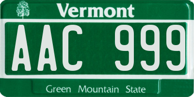 VT license plate AAC999