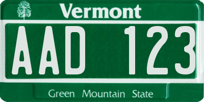 VT license plate AAD123