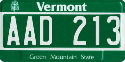 VT license plate AAD213