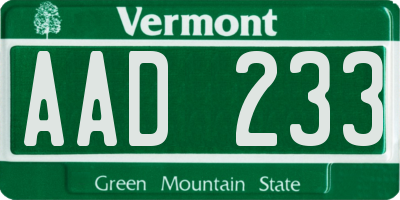 VT license plate AAD233