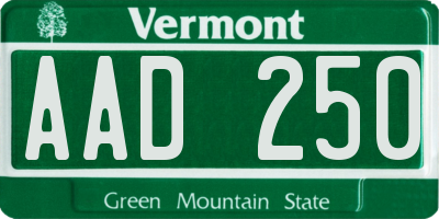 VT license plate AAD250