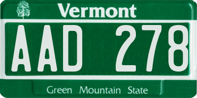 VT license plate AAD278