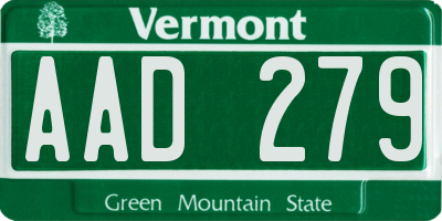 VT license plate AAD279