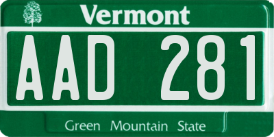 VT license plate AAD281