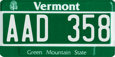 VT license plate AAD358