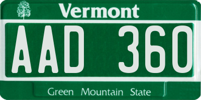 VT license plate AAD360