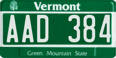 VT license plate AAD384