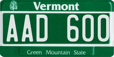 VT license plate AAD600