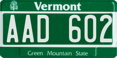 VT license plate AAD602