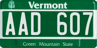 VT license plate AAD607