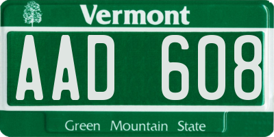 VT license plate AAD608