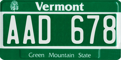 VT license plate AAD678