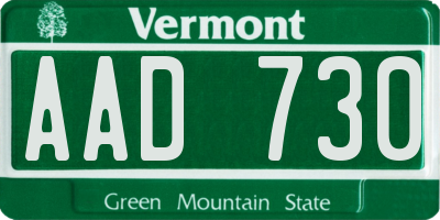 VT license plate AAD730