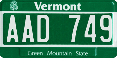 VT license plate AAD749