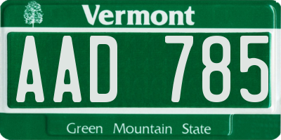 VT license plate AAD785