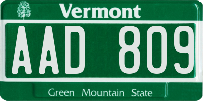 VT license plate AAD809