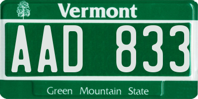 VT license plate AAD833