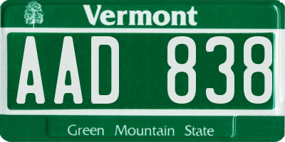 VT license plate AAD838