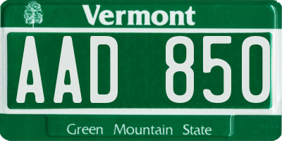 VT license plate AAD850
