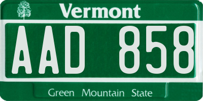VT license plate AAD858