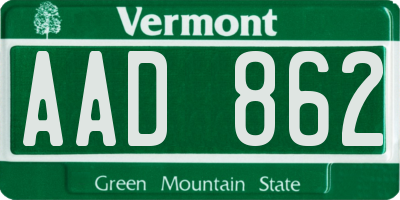 VT license plate AAD862