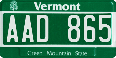 VT license plate AAD865