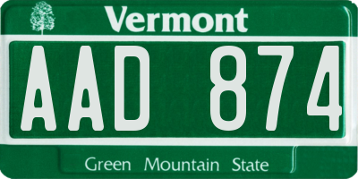 VT license plate AAD874